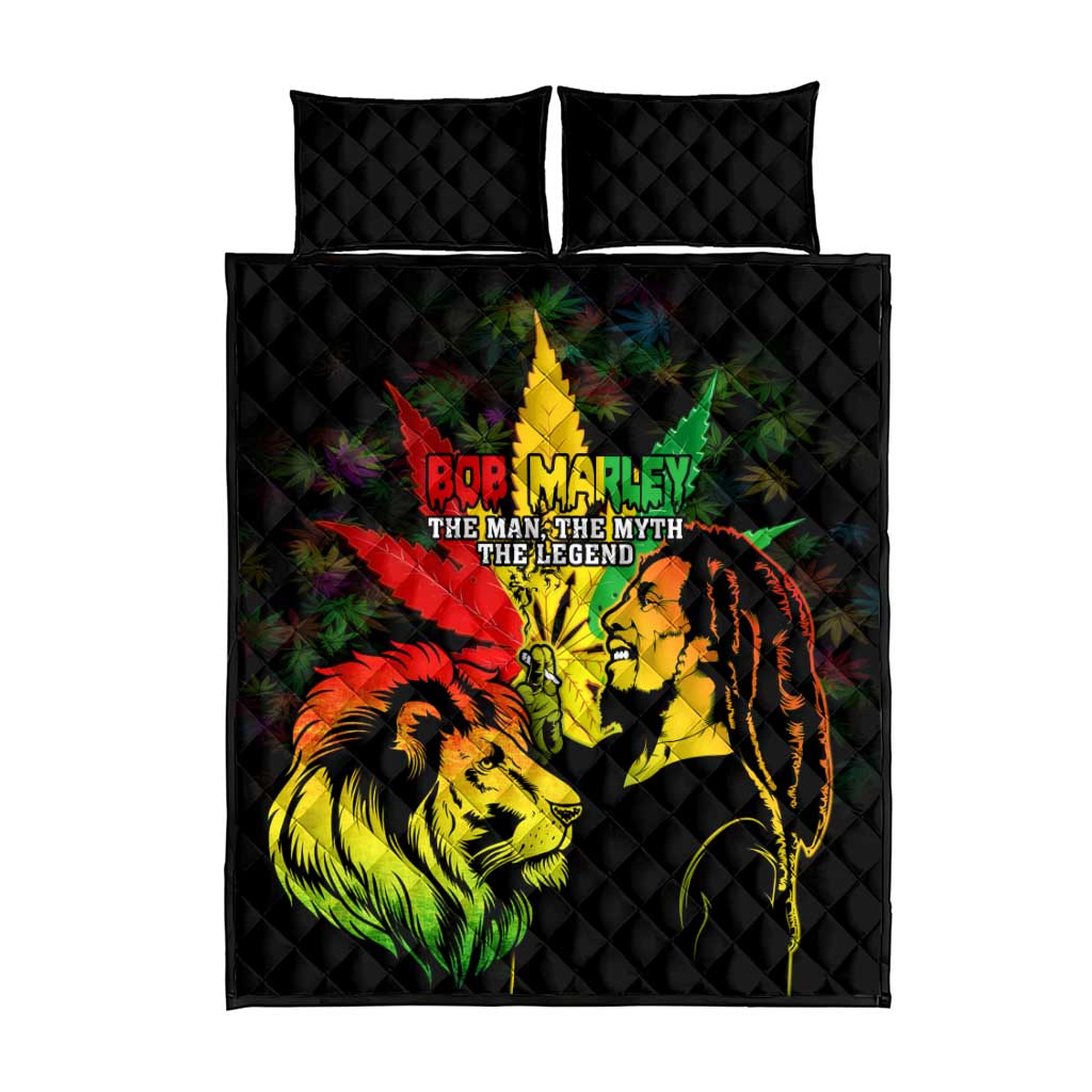 Afro Jamaica Legend Bob Quilt Bed Set Lion With Cannabis Leaf Pattern LT14