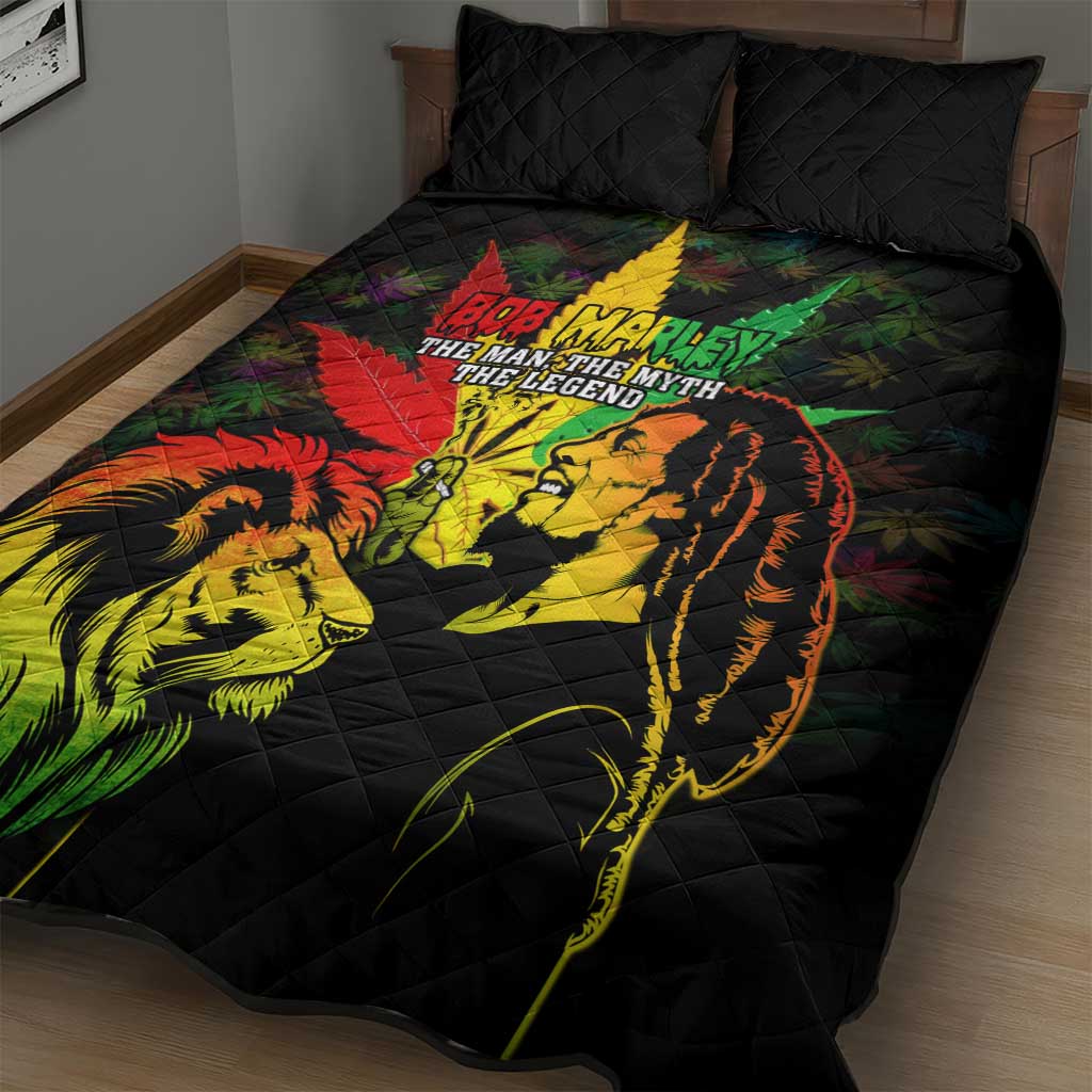 Afro Jamaica Legend Bob Quilt Bed Set Lion With Cannabis Leaf Pattern LT14