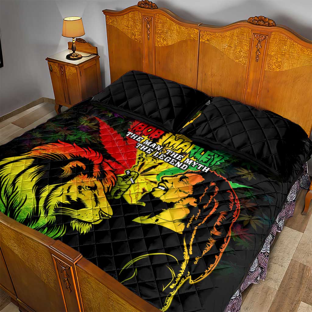 Afro Jamaica Legend Bob Quilt Bed Set Lion With Cannabis Leaf Pattern LT14