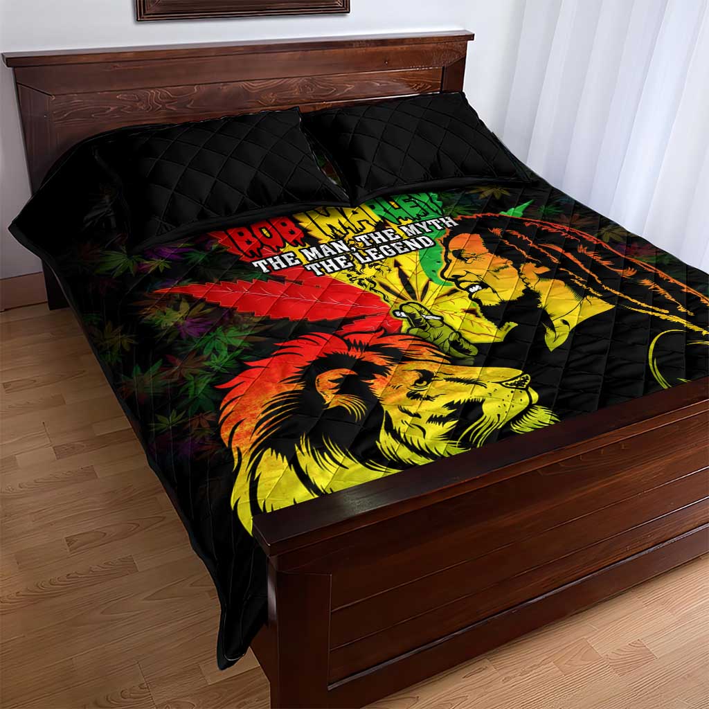 Afro Jamaica Legend Bob Quilt Bed Set Lion With Cannabis Leaf Pattern LT14