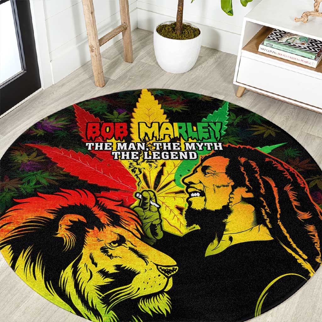 Afro Jamaica Legend Bob Round Carpet Lion With Cannabis Leaf Pattern LT14