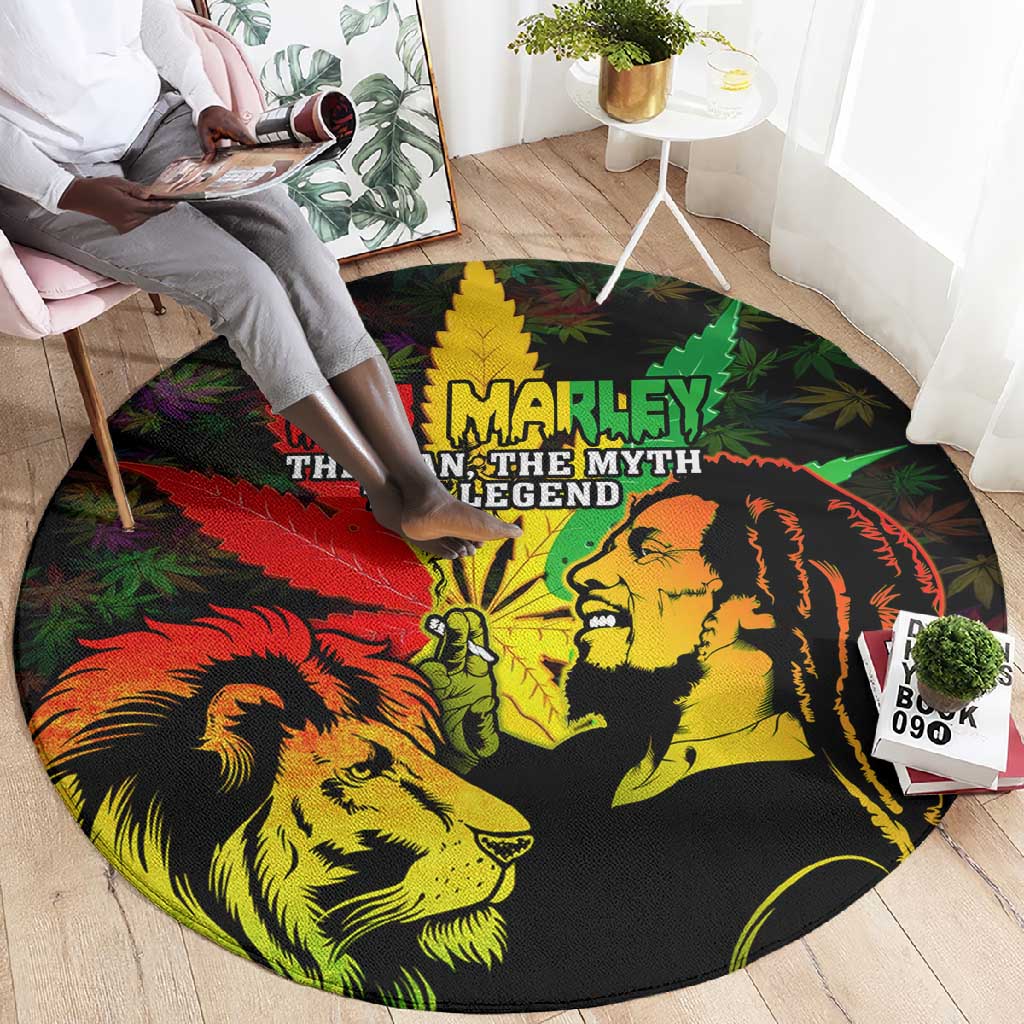 Afro Jamaica Legend Bob Round Carpet Lion With Cannabis Leaf Pattern LT14