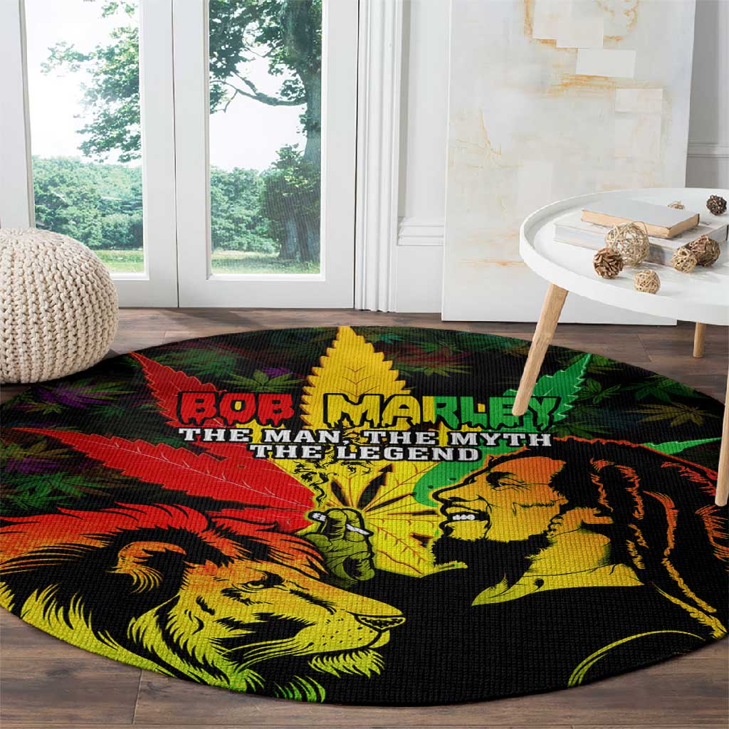 Afro Jamaica Legend Bob Round Carpet Lion With Cannabis Leaf Pattern LT14