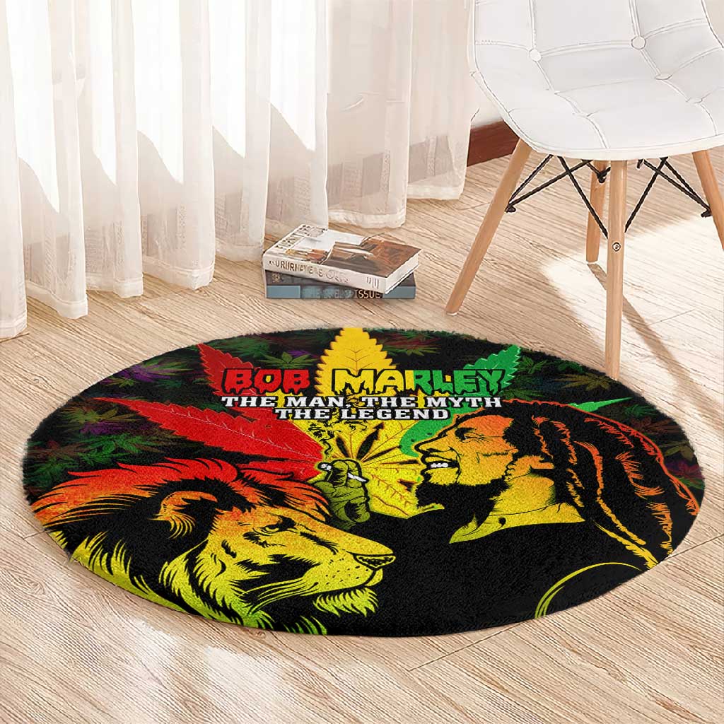 Afro Jamaica Legend Bob Round Carpet Lion With Cannabis Leaf Pattern LT14