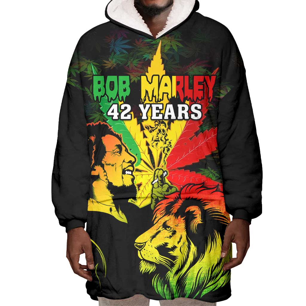 Afro Jamaica Legend Bob Wearable Blanket Hoodie Lion With Cannabis Leaf Pattern LT14