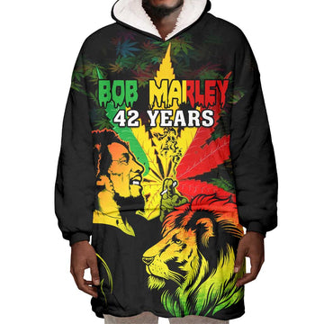 Afro Jamaica Legend Bob Wearable Blanket Hoodie Lion With Cannabis Leaf Pattern LT14