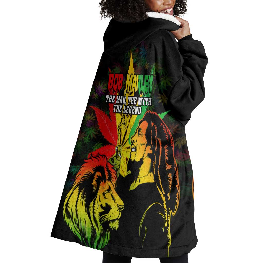 Afro Jamaica Legend Bob Wearable Blanket Hoodie Lion With Cannabis Leaf Pattern LT14