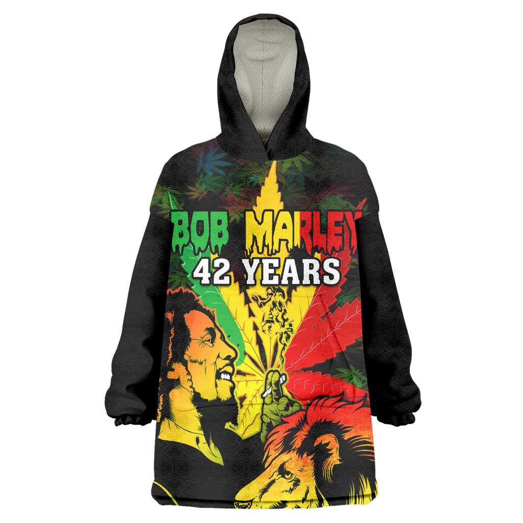 Afro Jamaica Legend Bob Wearable Blanket Hoodie Lion With Cannabis Leaf Pattern LT14