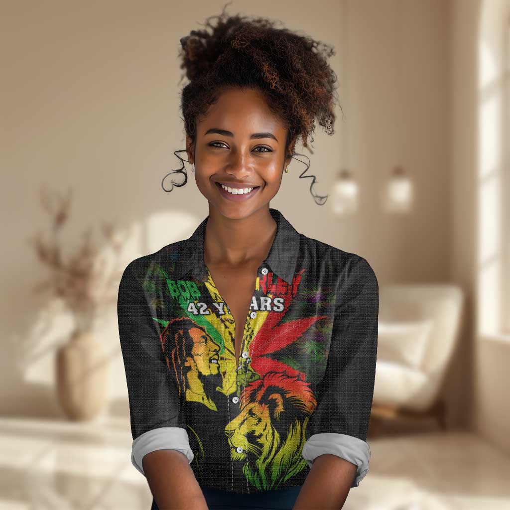 Afro Jamaica Legend Bob Women Casual Shirt Lion With Cannabis Leaf Pattern LT14