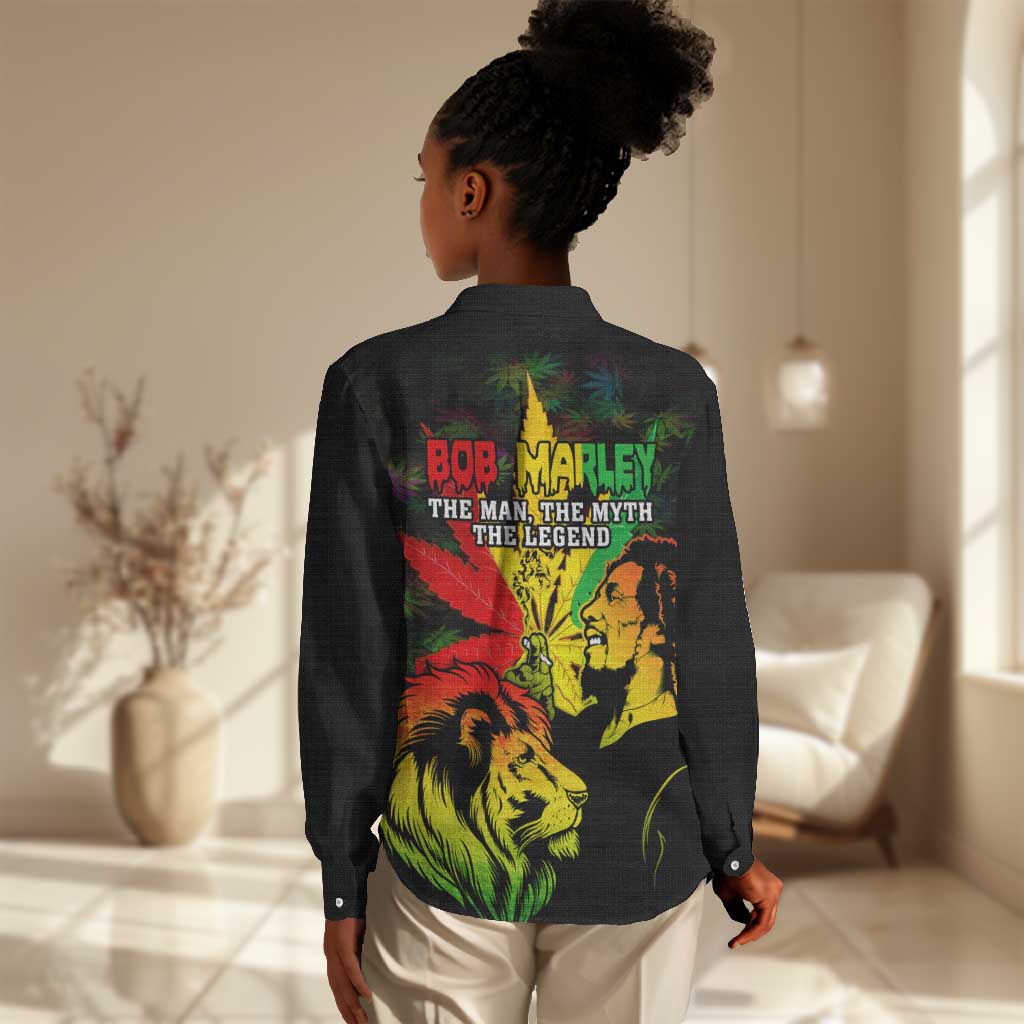 Afro Jamaica Legend Bob Women Casual Shirt Lion With Cannabis Leaf Pattern LT14