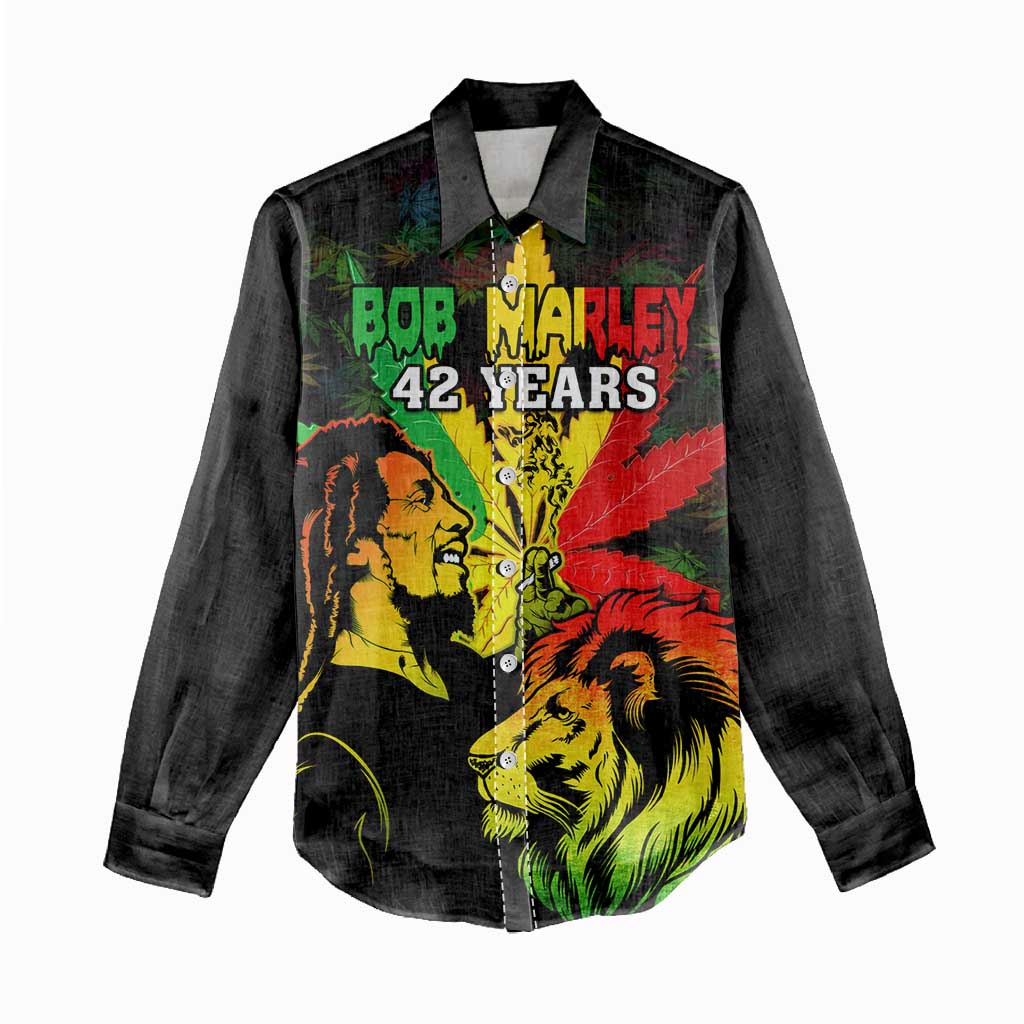Afro Jamaica Legend Bob Women Casual Shirt Lion With Cannabis Leaf Pattern LT14