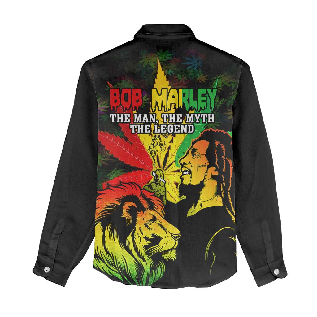 Afro Jamaica Legend Bob Women Casual Shirt Lion With Cannabis Leaf Pattern LT14