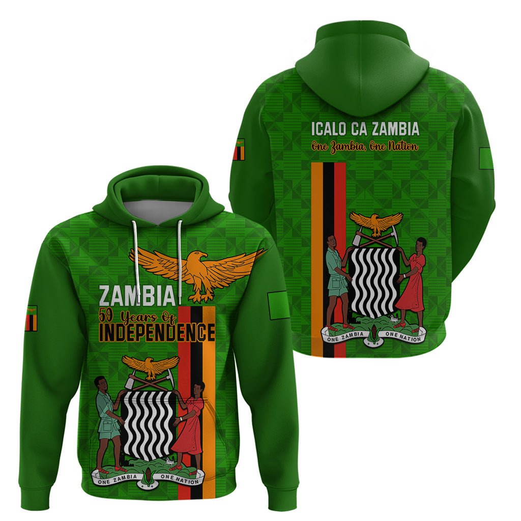 Zambia Independence Day Hoodie Happy 59th Anniversary Kente Pattern LT14
