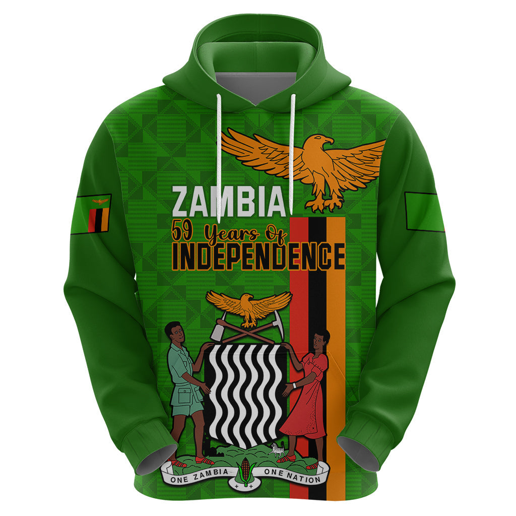 Zambia Independence Day Hoodie Happy 59th Anniversary Kente Pattern LT14