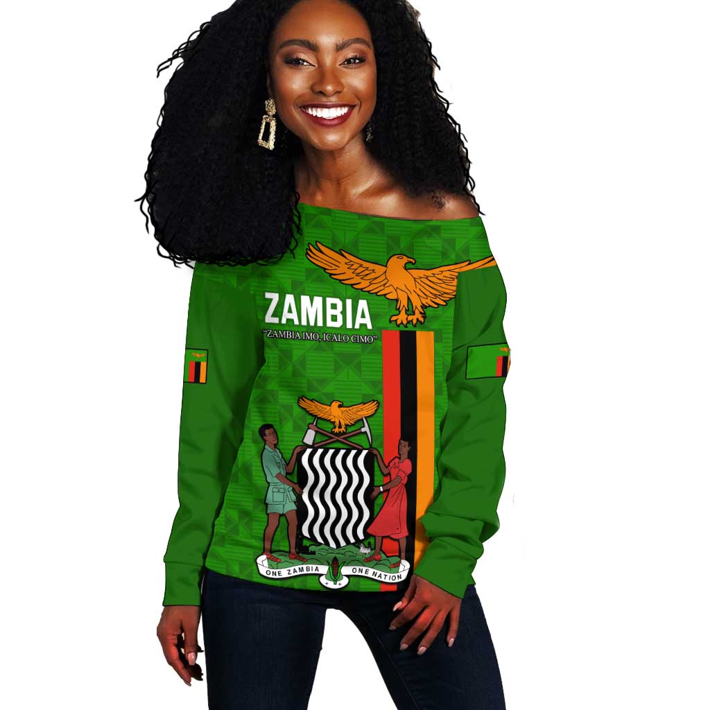 Personalised Zambia Independence Day Off Shoulder Sweater Kente Pattern LT14