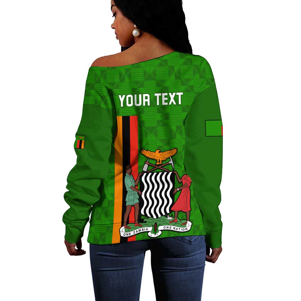 Personalised Zambia Independence Day Off Shoulder Sweater Kente Pattern LT14