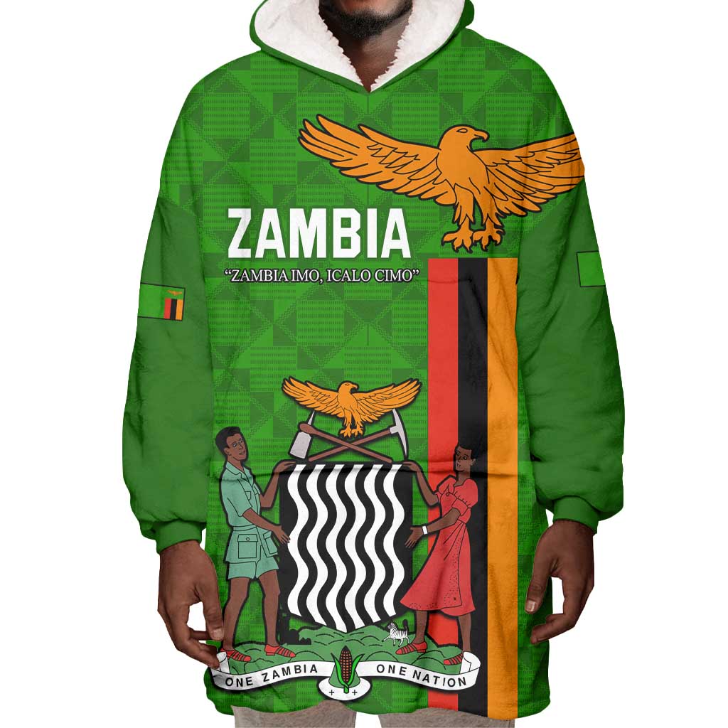 Personalised Zambia Independence Day Wearable Blanket Hoodie Kente Pattern LT14
