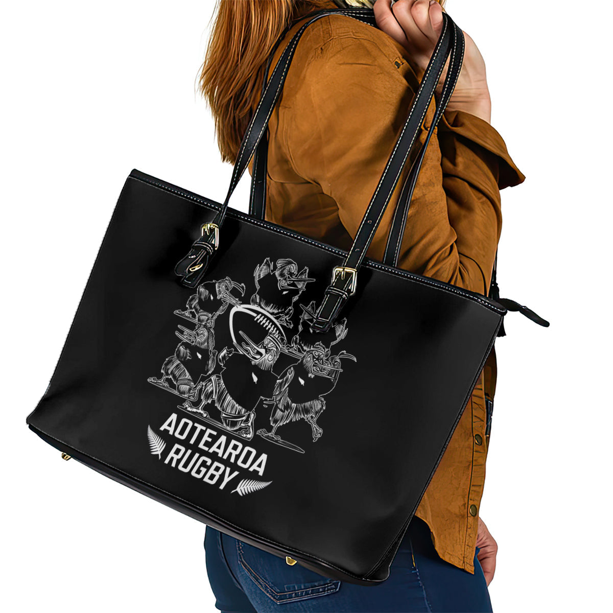 New Zealand Silver Fern Rugby Leather Tote Bag Haka Aotearoa Kiwi Dance LT14
