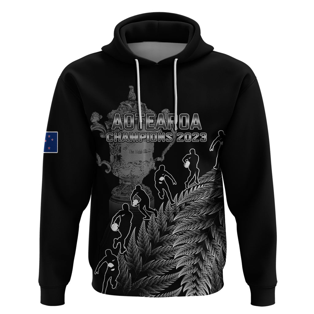 Custom New Zealand Silver Fern Rugby Hoodie All Black Go Champions 2023 With Trophy Proud LT14