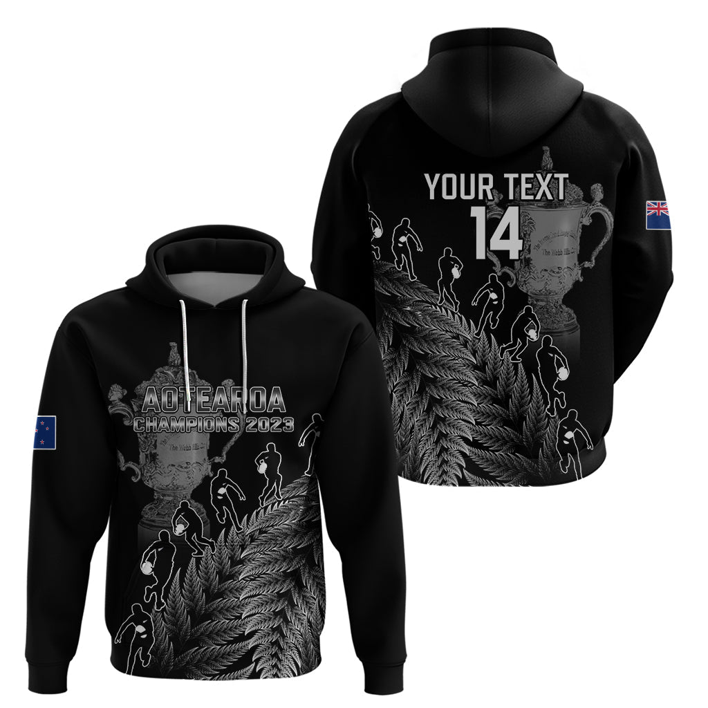 Custom New Zealand Silver Fern Rugby Hoodie All Black Go Champions 2023 With Trophy Proud LT14