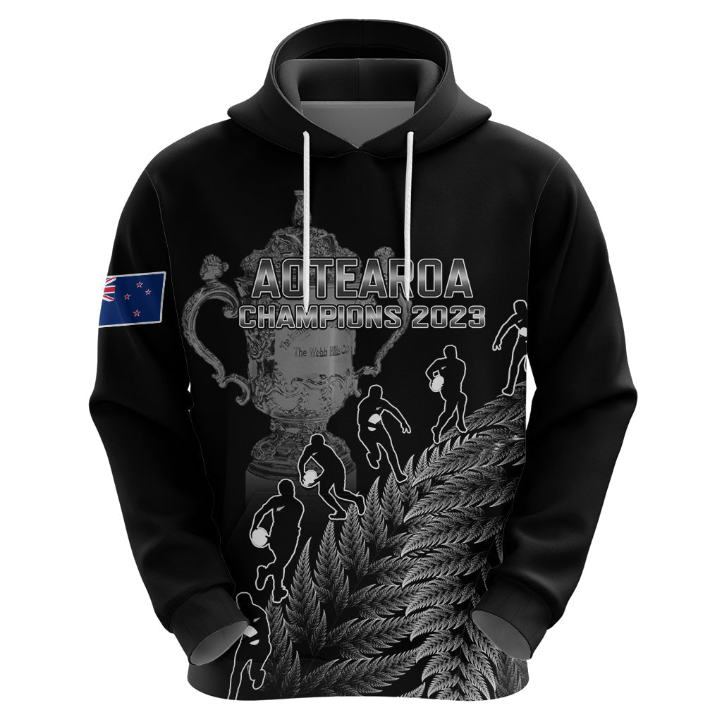 Custom New Zealand Silver Fern Rugby Hoodie All Black Go Champions 2023 With Trophy Proud LT14