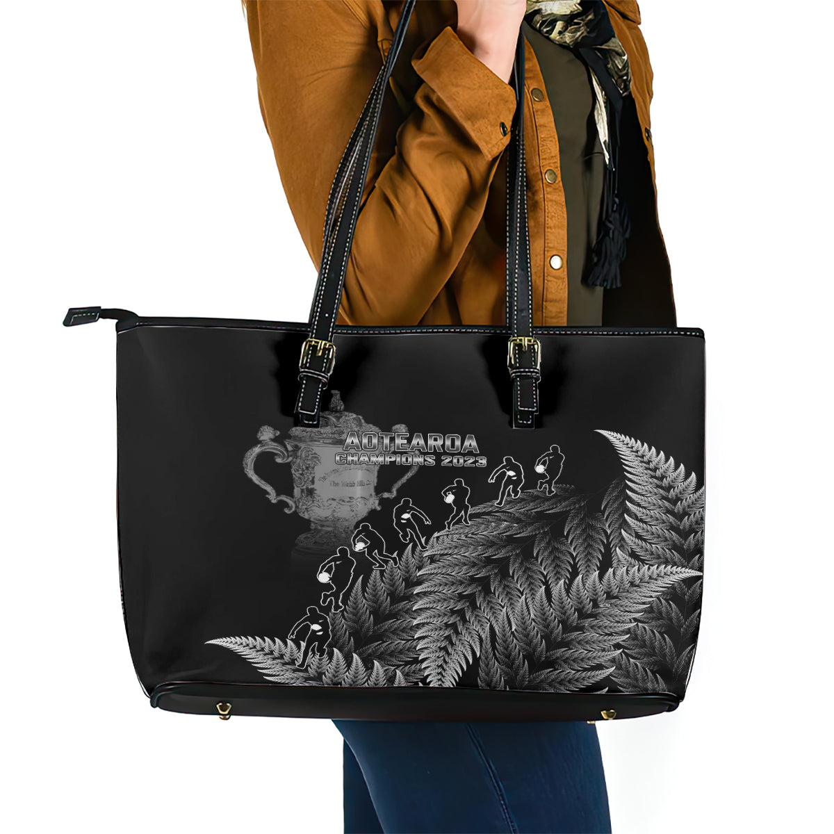 Custom New Zealand Silver Fern Rugby Leather Tote Bag All Black Go Champions 2023 With Trophy Proud LT14
