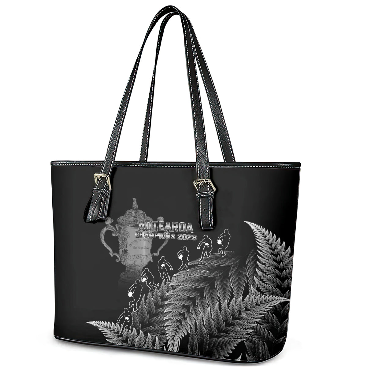 Custom New Zealand Silver Fern Rugby Leather Tote Bag All Black Go Champions 2023 With Trophy Proud LT14