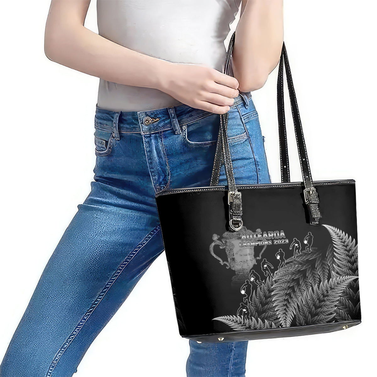 Custom New Zealand Silver Fern Rugby Leather Tote Bag All Black Go Champions 2023 With Trophy Proud LT14