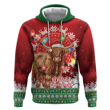 Scotland Christmas Hoodie Highland Cow Santa - Nollaig Chridheil! LT14
