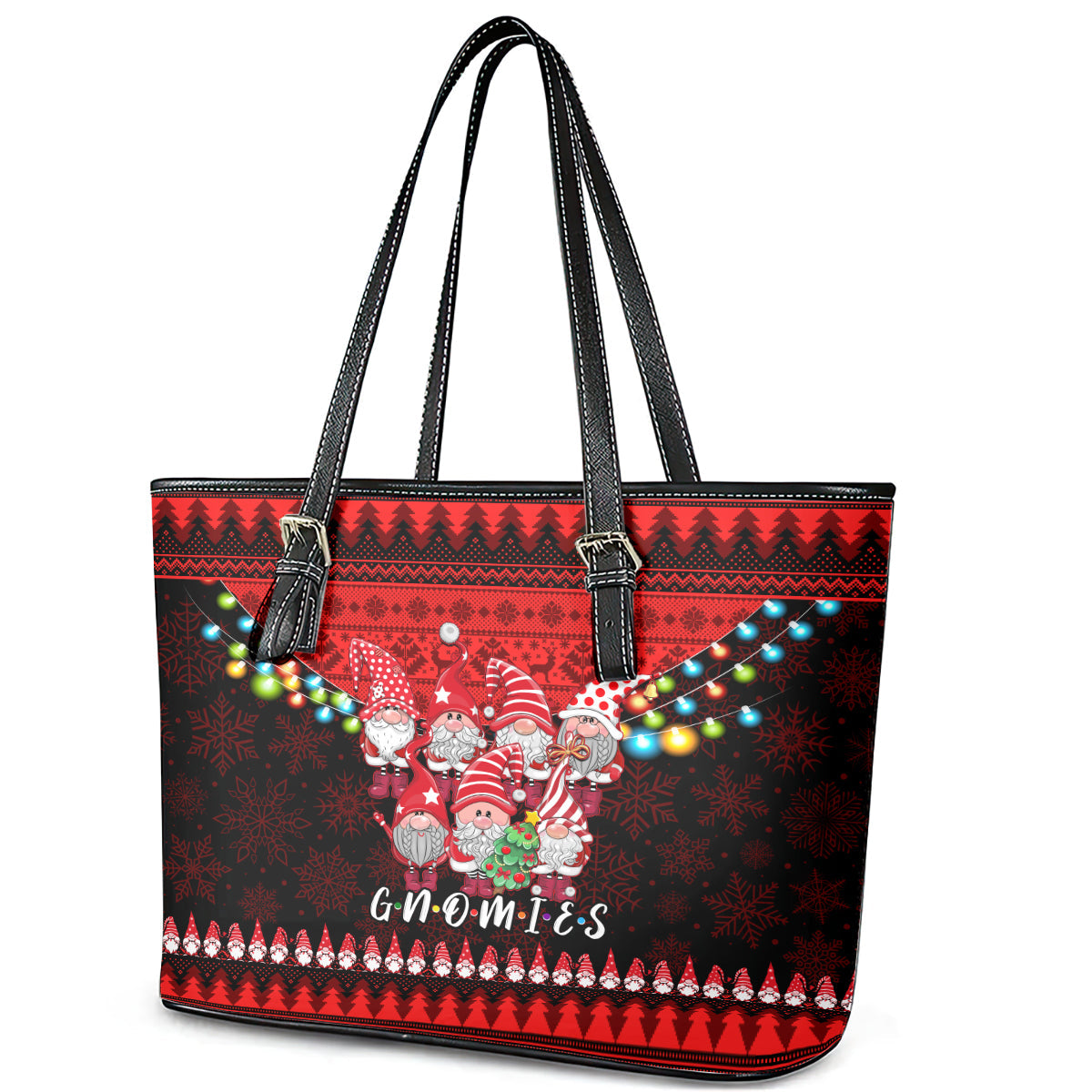 Chilling With My Gnomies Christmas Leather Tote Bag Gnomie Friend Xmas Vibes LT14