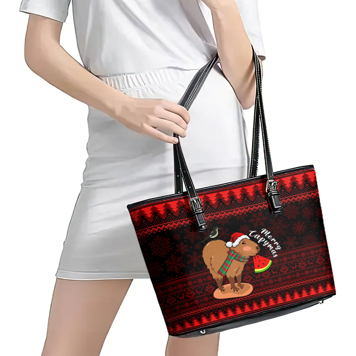 Capybara Christmas Leather Tote Bag Merry Capymas LT14