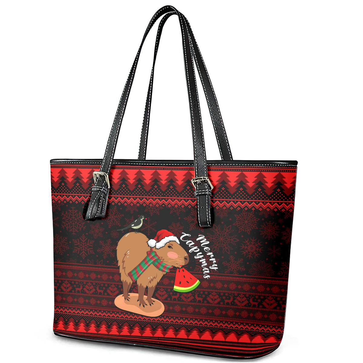 Capybara Christmas Leather Tote Bag Merry Capymas LT14