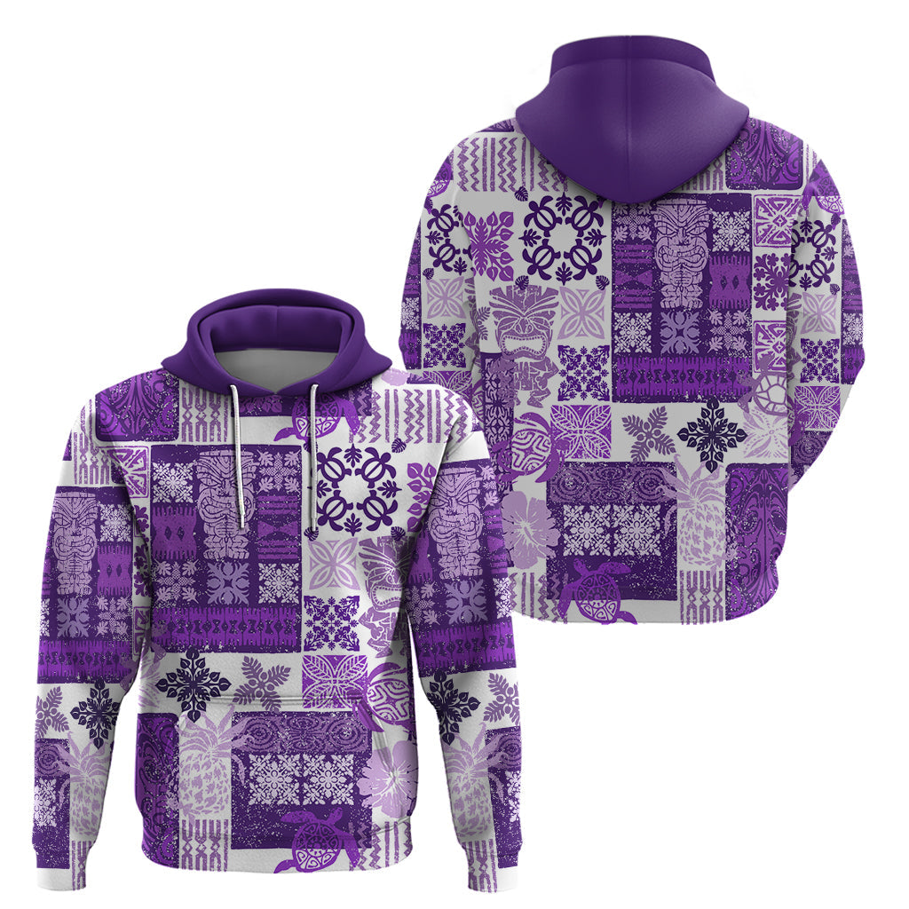 Hawaiian Quilt Hoodie Tiki Tropical Retro Purple Version LT14