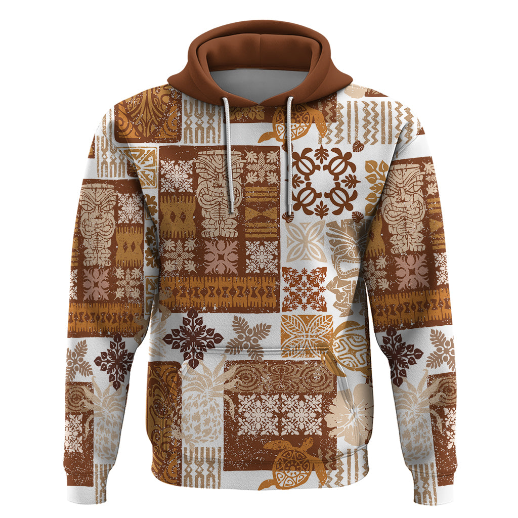 Hawaiian Quilt Hoodie Tiki Tropical Retro Brown Version LT14