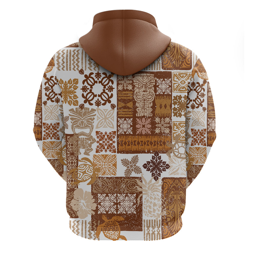 Hawaiian Quilt Hoodie Tiki Tropical Retro Brown Version LT14