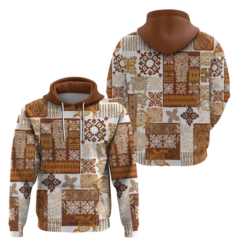 Hawaiian Quilt Hoodie Tiki Tropical Retro Brown Version LT14