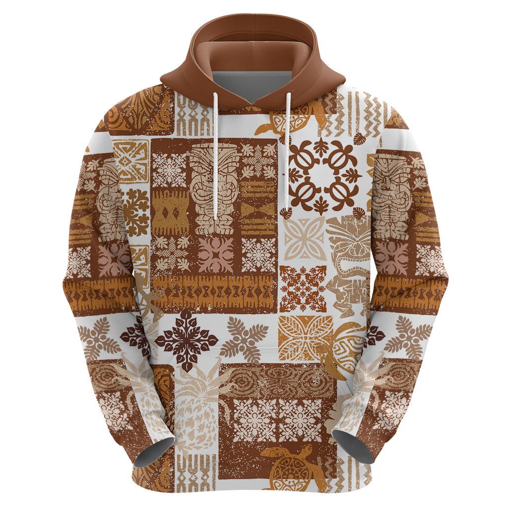 Hawaiian Quilt Hoodie Tiki Tropical Retro Brown Version LT14