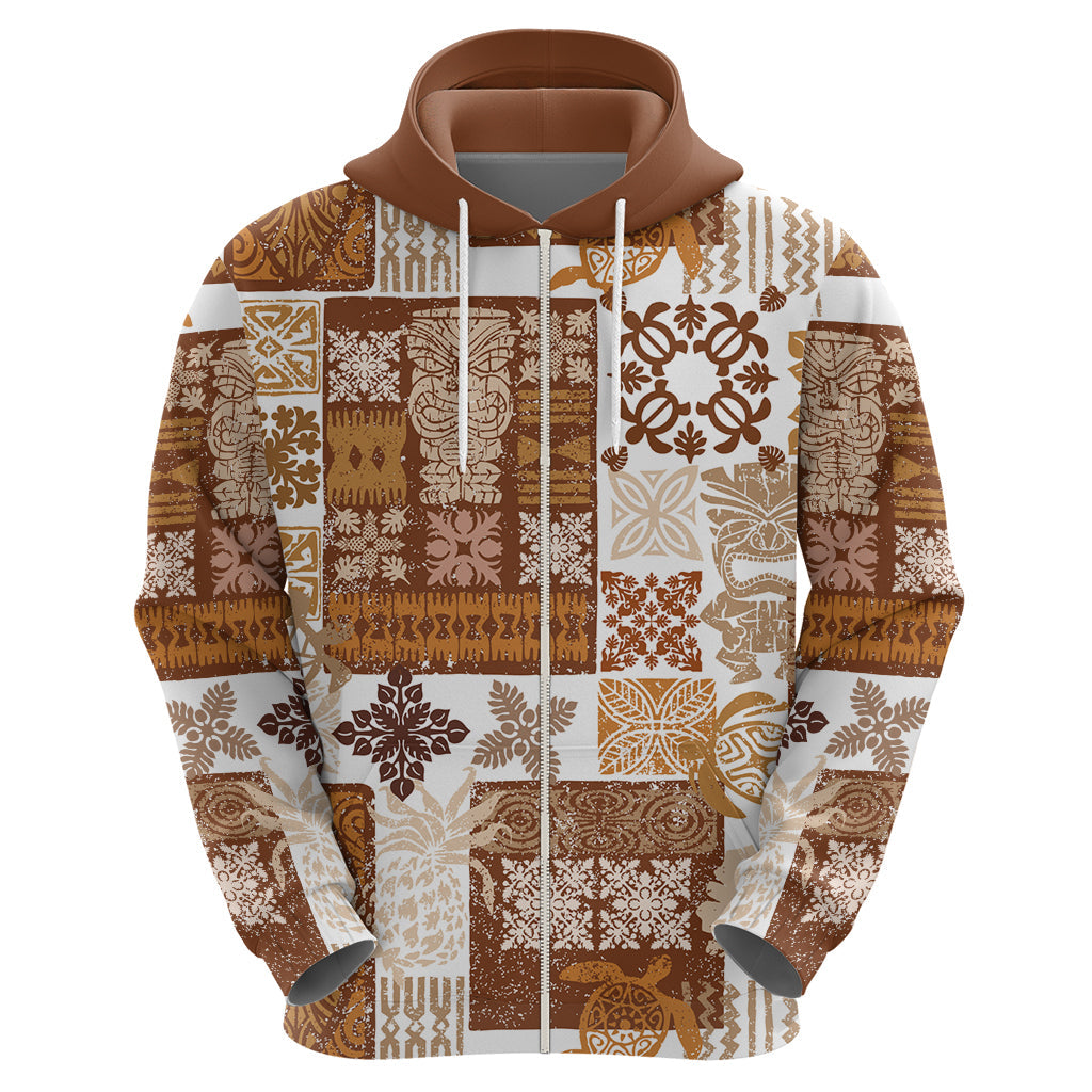 Hawaiian Quilt Hoodie Tiki Tropical Retro Brown Version LT14