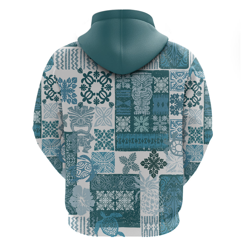 Hawaiian Quilt Hoodie Tiki Tropical Retro Dark Cyan Version LT14