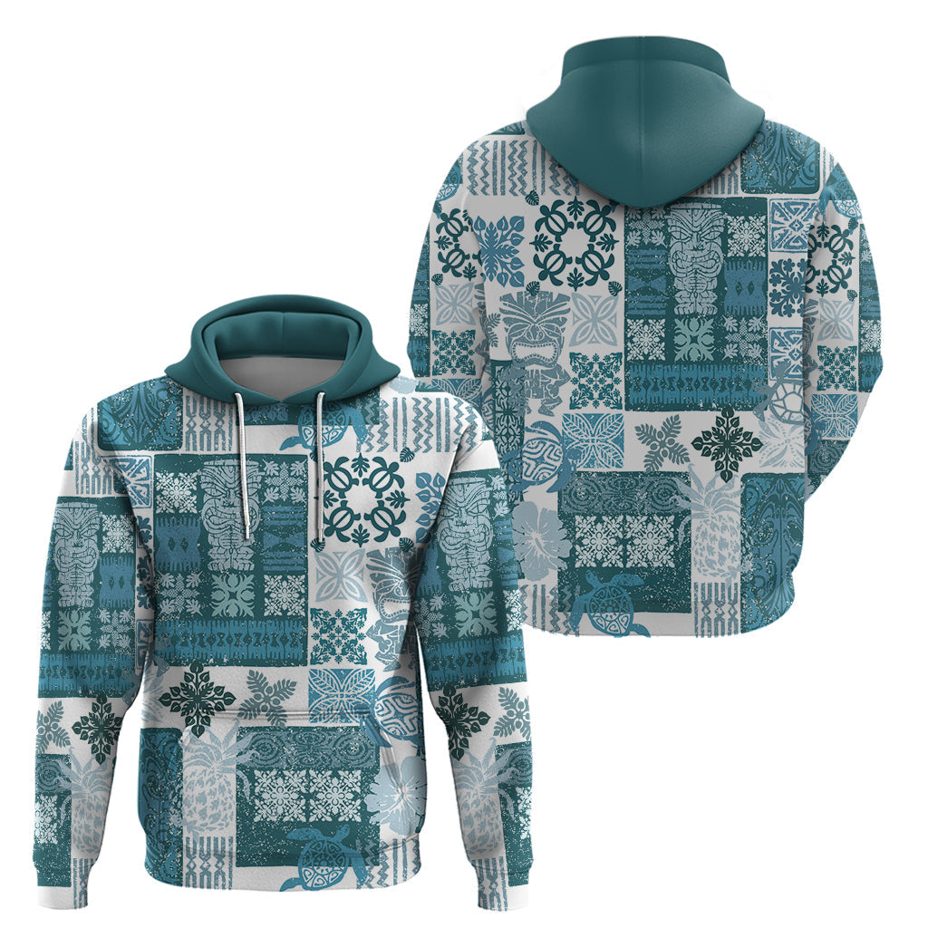 Hawaiian Quilt Hoodie Tiki Tropical Retro Dark Cyan Version LT14