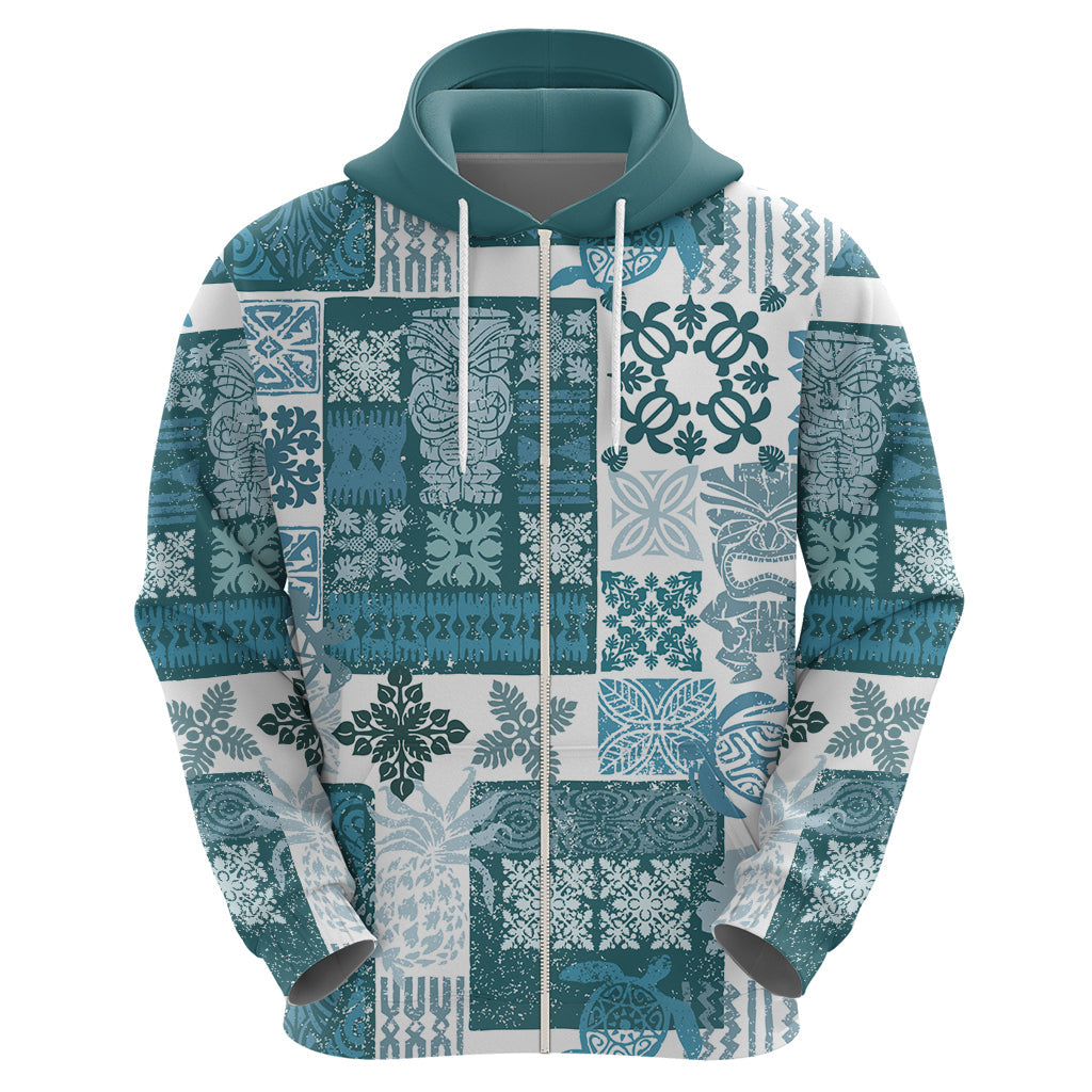 Hawaiian Quilt Hoodie Tiki Tropical Retro Dark Cyan Version LT14