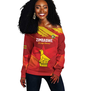 Custom Zimbabwe Cricket Off Shoulder Sweater Go Lady Chevrons Grunge Style LT14