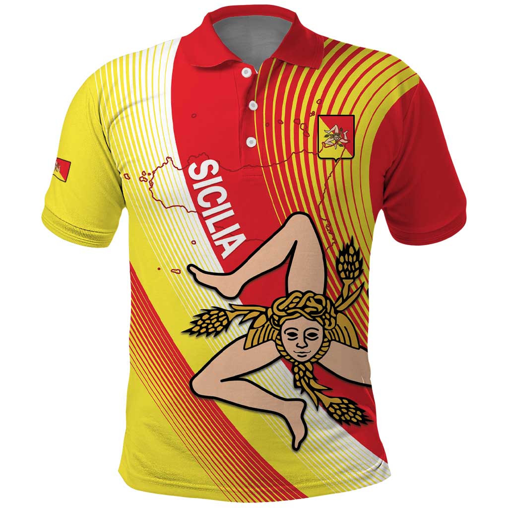 Personalized Sicilia La Trinacria Polo Shirt Sicilian Map Flag Color LT14