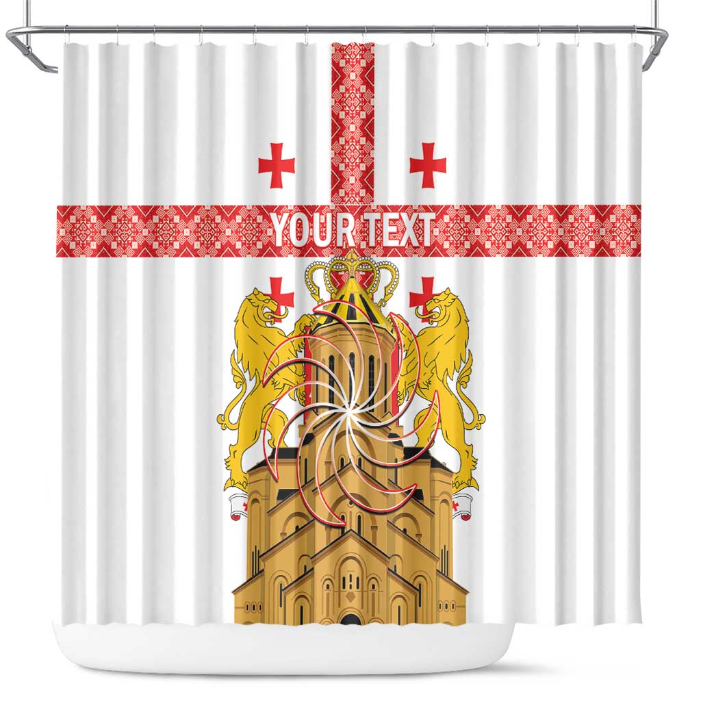 Personalised Georgia Independence Day Shower Curtain Sameba Cathedral Borjgali Folk Pattern LT14