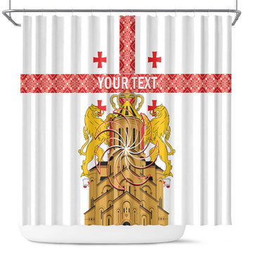 Personalised Georgia Independence Day Shower Curtain Sameba Cathedral Borjgali Folk Pattern LT14
