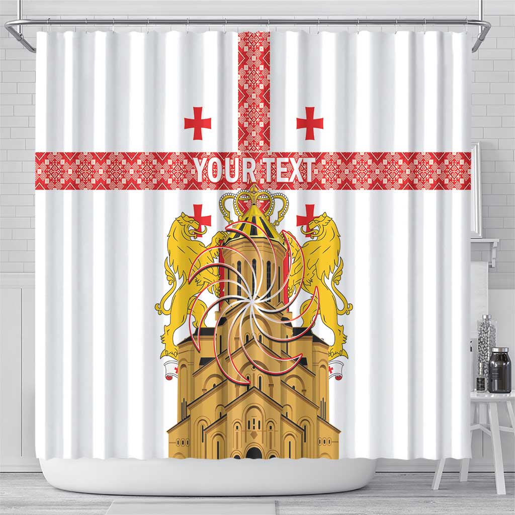 Personalised Georgia Independence Day Shower Curtain Sameba Cathedral Borjgali Folk Pattern LT14