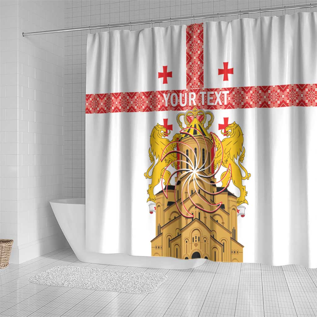 Personalised Georgia Independence Day Shower Curtain Sameba Cathedral Borjgali Folk Pattern LT14