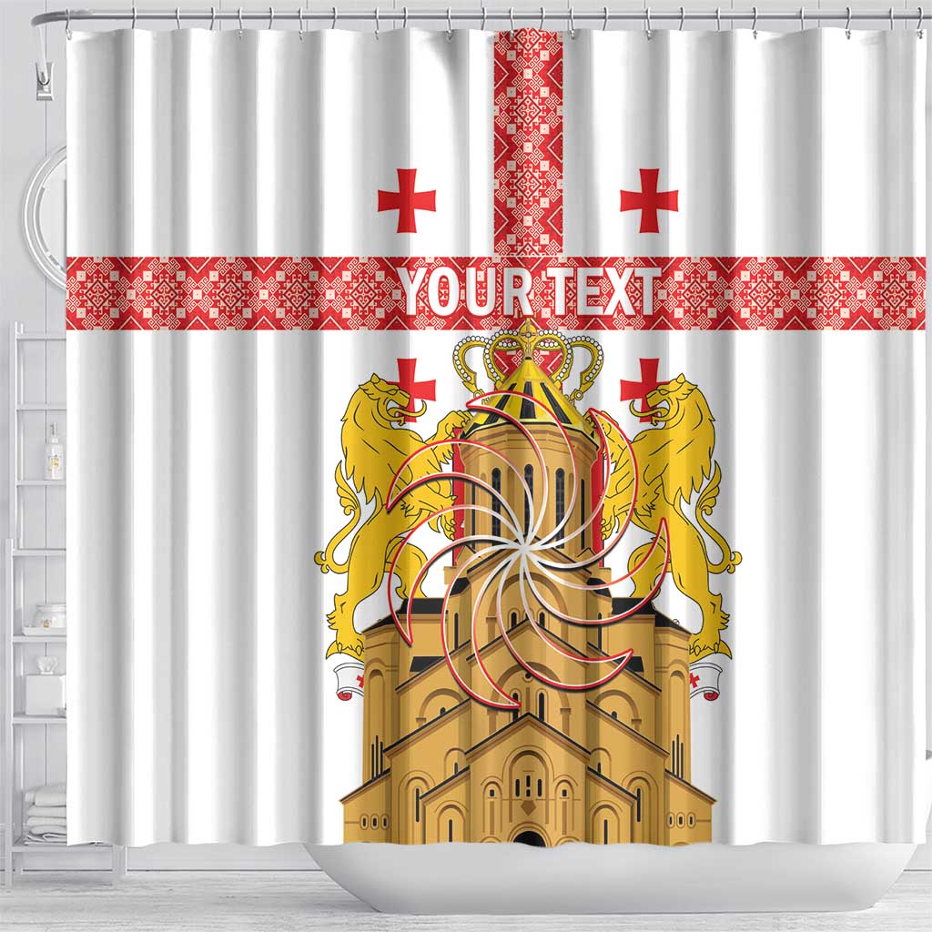 Personalised Georgia Independence Day Shower Curtain Sameba Cathedral Borjgali Folk Pattern LT14