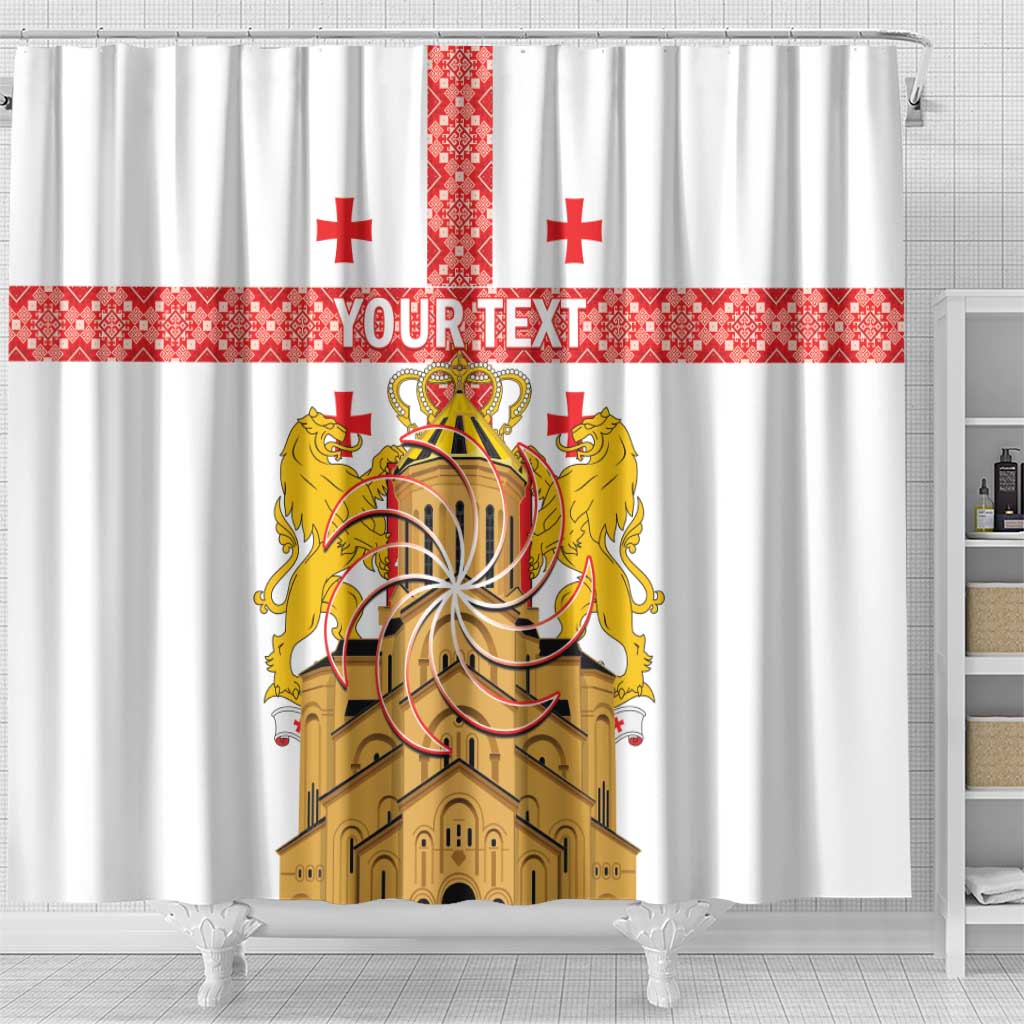 Personalised Georgia Independence Day Shower Curtain Sameba Cathedral Borjgali Folk Pattern LT14