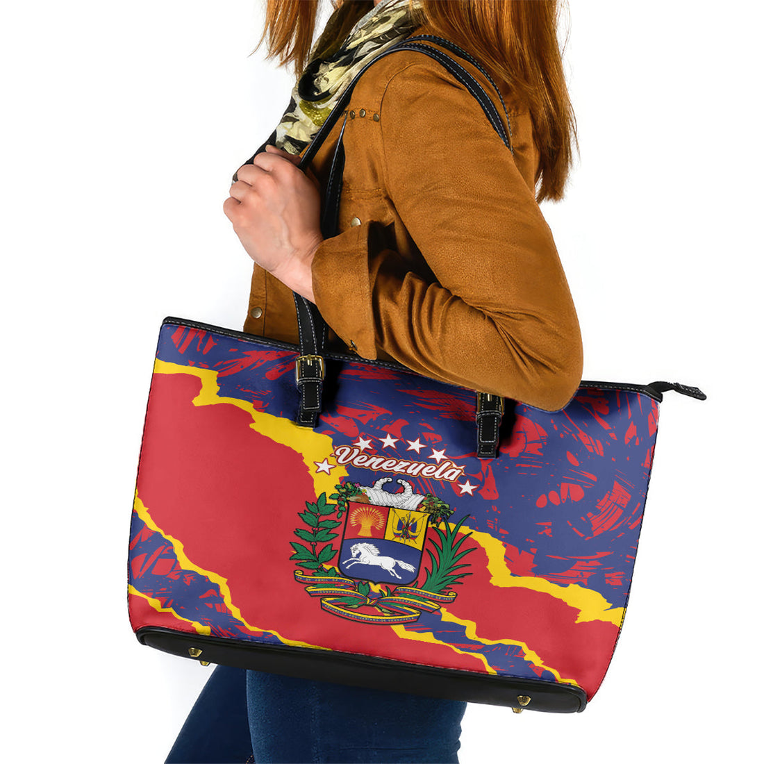 Venezuela Independence Day Leather Tote Bag Feliz Dia de la Independencia Grunge Style LT14